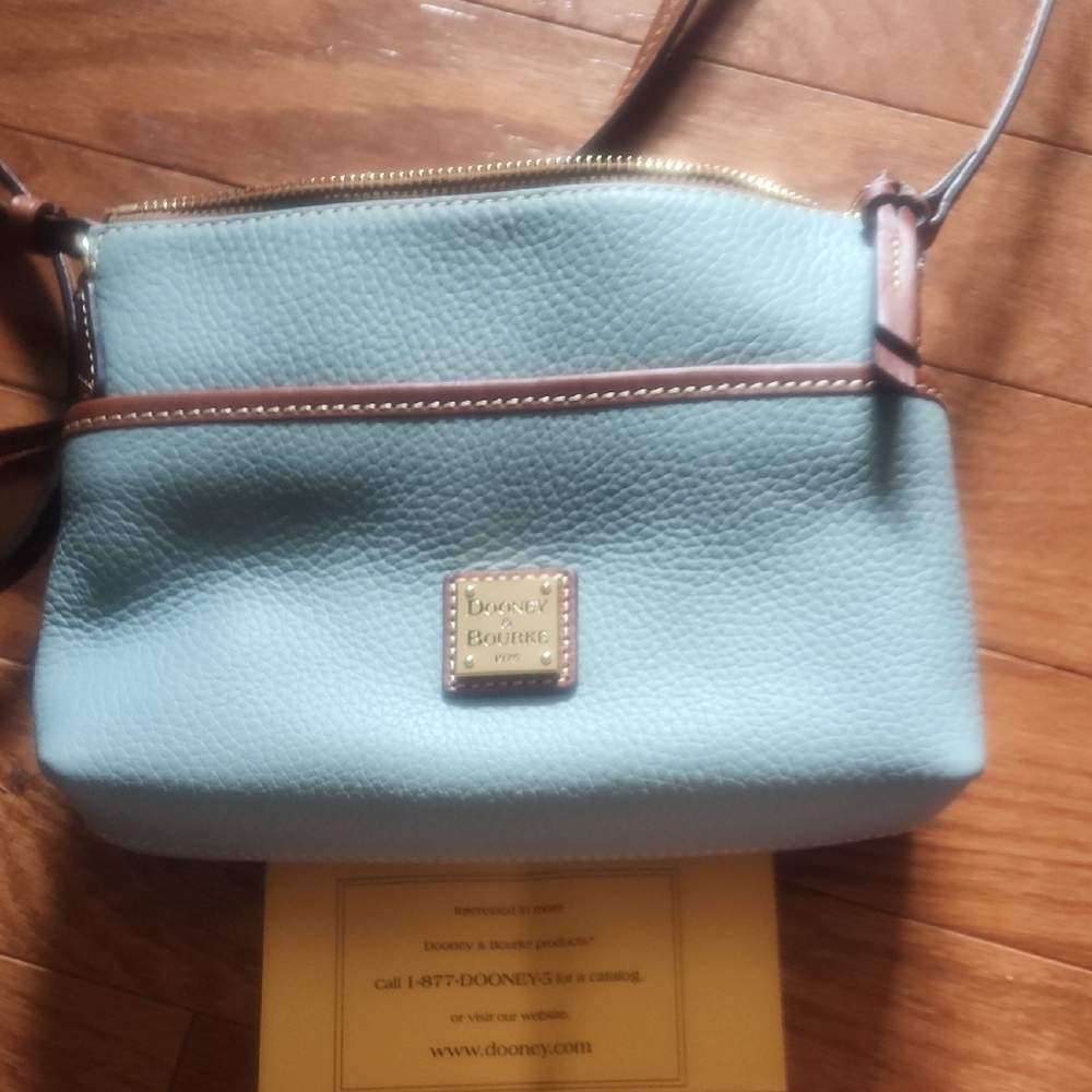 Dooney & Bourke Blue Pebbled Leather Crossbody Bag with Gold Accents